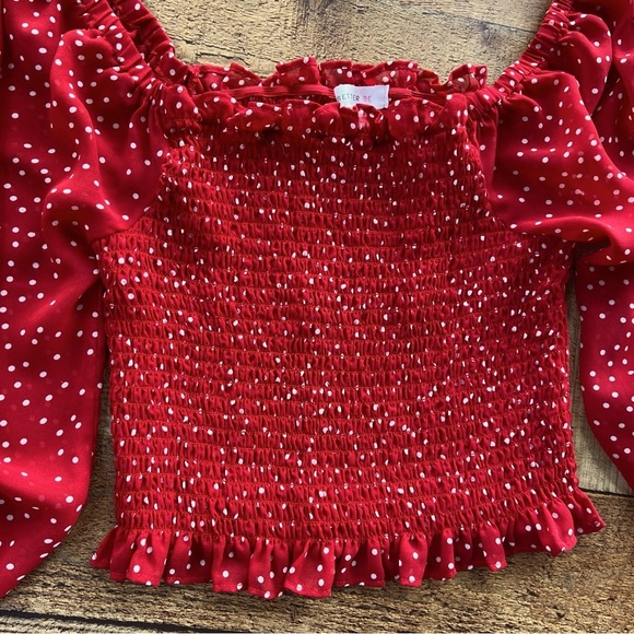 ADORABLE Red White Polka Dot Smocked Crop Top - Picture 3 of 9